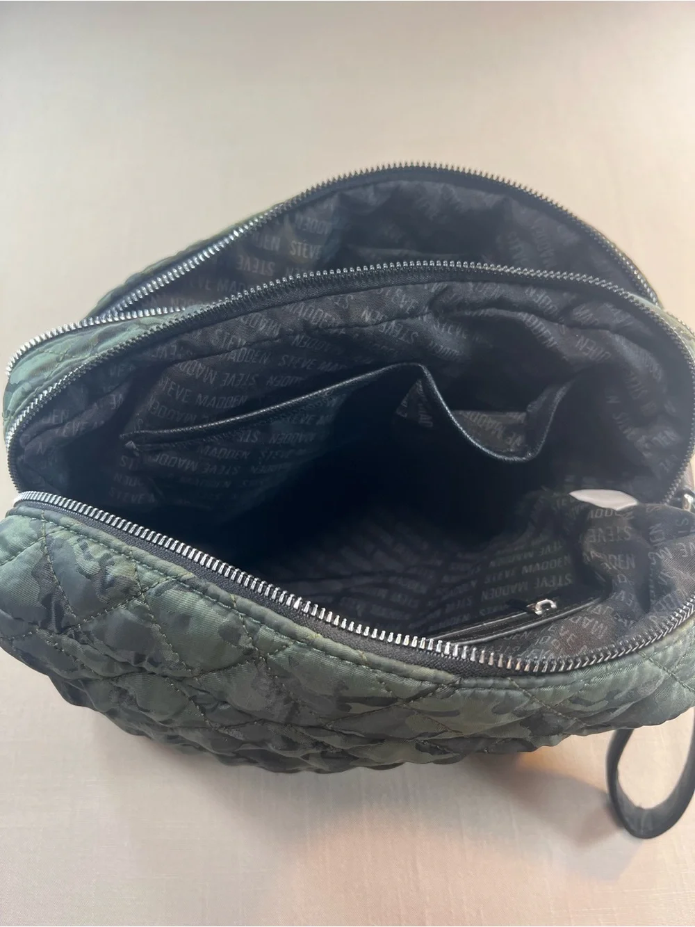 Steve Madden Large Quilted Camo Cosmetic Bag Travel Toiletry Organizer